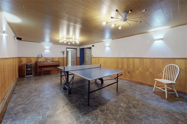 Game Room, Interior, Pendant Lights, Piano, Wooden Ceilings, Wooden Walls