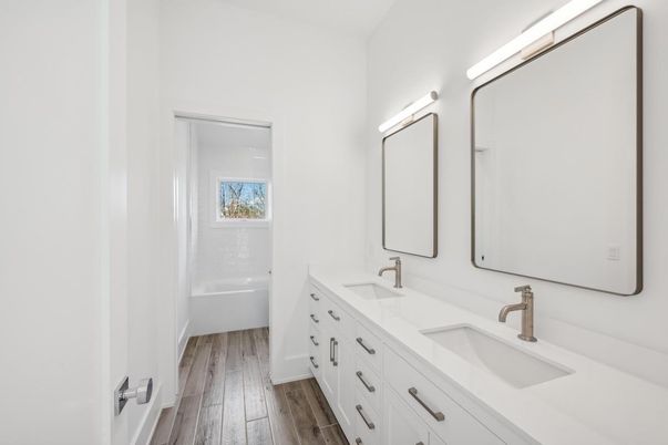 Bathroom, Dual Sink Vanities, Interior, Wood Texture Flooring
