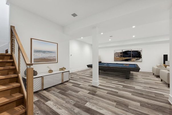 Billiard Table, Game Room, Interior, Recessed Lighting, Wood Texture Flooring