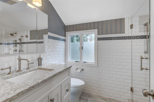 Bathroom, Glass Shower, Interior, Wood Texture Flooring