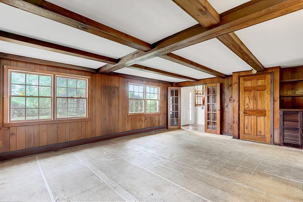 Empty room, Interior, Wooden Beams, Wood Texture Flooring, Wooden Walls