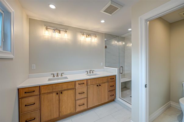 Bathroom, Dual Sink Vanities, Glass Shower, Interior, Recessed Lighting
