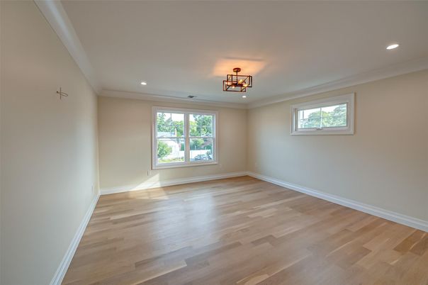 Empty room, Interior, Pendant Lights, Recessed Lighting, Wood Texture Flooring