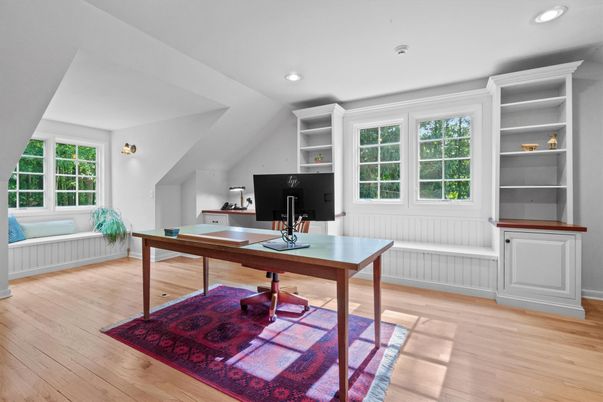 Home Office, Interior, Recessed Lighting, Wood Texture Flooring