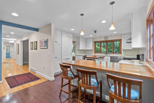 Interior, Kitchen, Pendant Lights, Recessed Lighting, Wood Texture Flooring