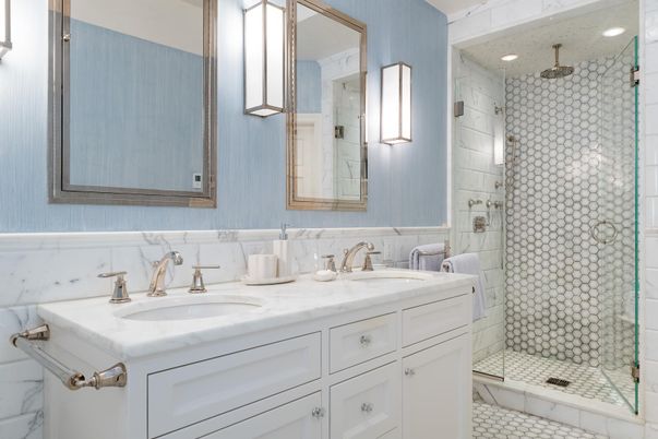 Bathroom, Dual Sink Vanities, Glass Shower, Interior, Recessed Lighting