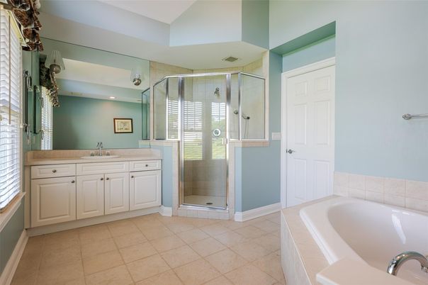 Bathroom, Dual Sink Vanities, Glass Shower, Interior, Recessed Lighting