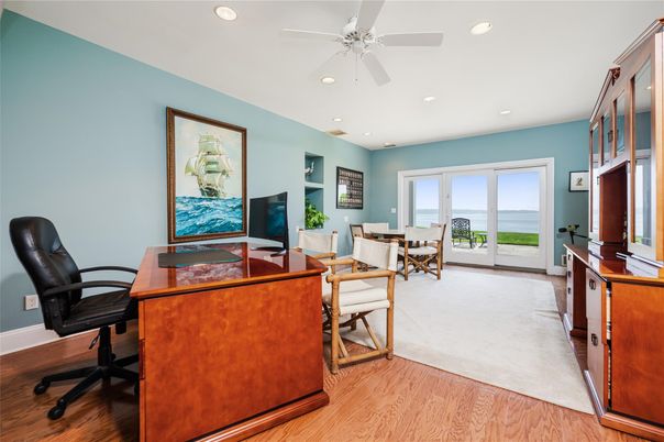 Home Office, Interior, Recessed Lighting, Water, Wood Texture Flooring