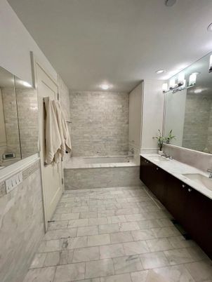 Bathroom, Dual Sink Vanities, Interior, Marble, Recessed Lighting
