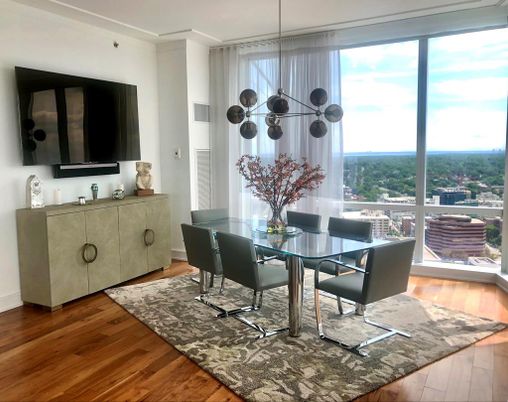 Dining room, Interior, Pendant Lights, Wood Texture Flooring