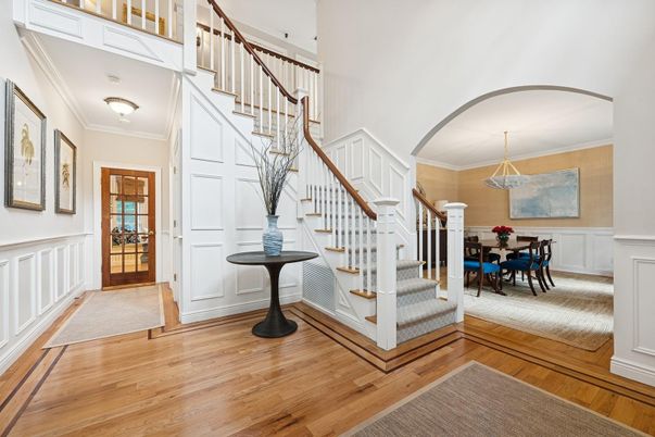 Chandelier, Dining room, Interior, Wood Texture Flooring