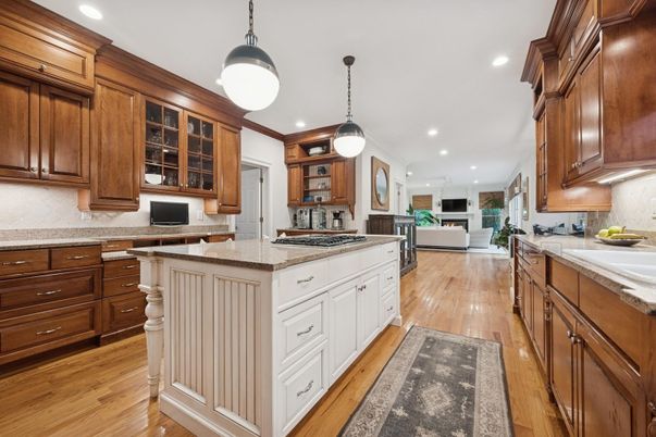 Interior, Kitchen, Pendant Lights, Recessed Lighting, Wood Texture Flooring