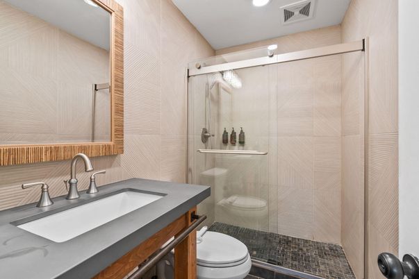 Bathroom, Glass Shower, Interior, Recessed Lighting