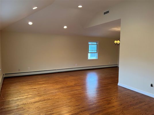 Chandelier, Empty room, Interior, Recessed Lighting, Wood Texture Flooring