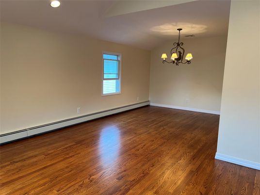 Chandelier, Empty room, Interior, Recessed Lighting, Wood Texture Flooring