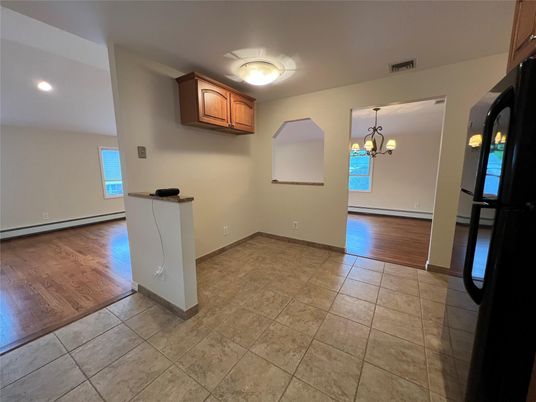 Chandelier, Empty room, Interior, Recessed Lighting, Wood Texture Flooring