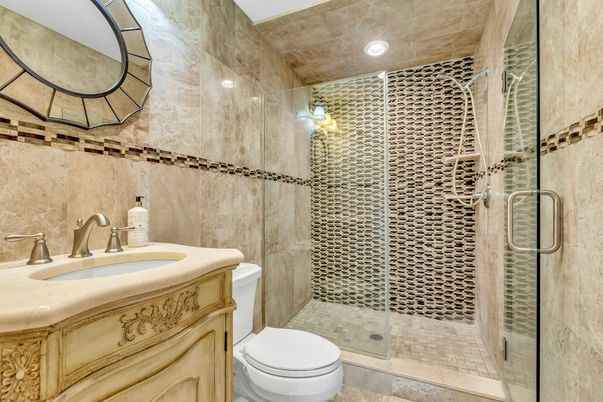 Bathroom, Glass Shower, Interior, Recessed Lighting