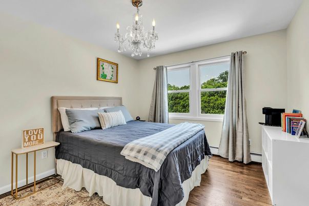 Bedroom, Chandelier, Interior, Wood Texture Flooring