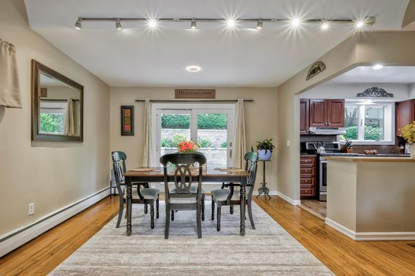 Dining room, Interior, Kitchen, Recessed Lighting, Wood Texture Flooring