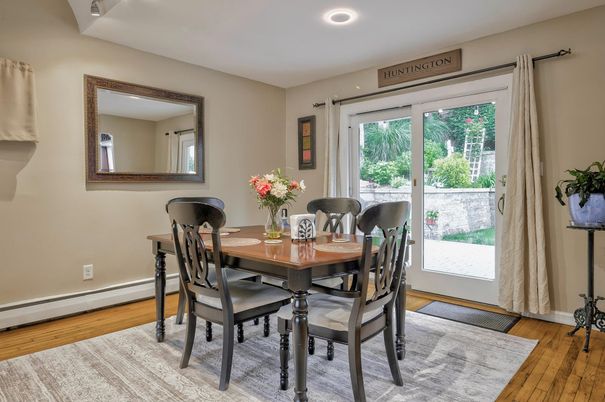 Dining room, Interior, Recessed Lighting, Wood Texture Flooring