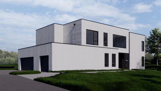 Attached, Exterior, Facade, Modern
