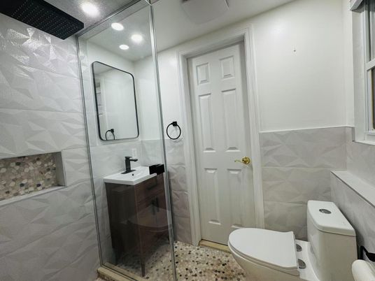 Bathroom, Glass Shower, Interior, Recessed Lighting