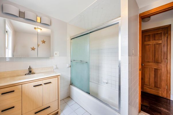 Bathroom, Glass Shower, Interior, Wood Texture Flooring