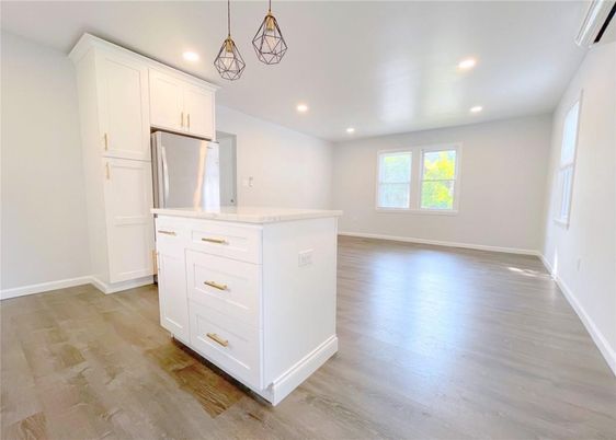 Interior, Kitchen, Pendant Lights, Recessed Lighting, Wood Texture Flooring