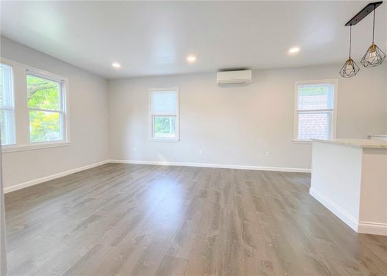 Empty room, Interior, Pendant Lights, Recessed Lighting, Wood Texture Flooring