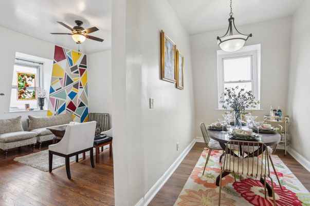 Dining room, Interior, Pendant Lights, Wood Texture Flooring