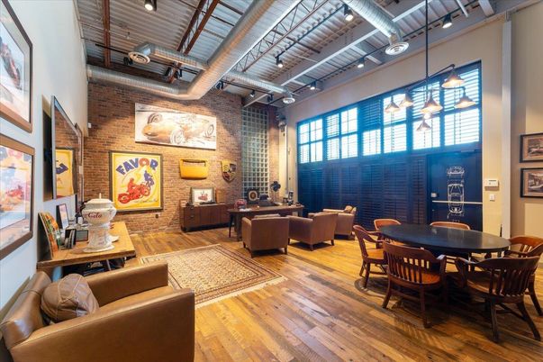Dining room, Interior, Living room, Pendant Lights, Stone Walls, Wood Texture Flooring