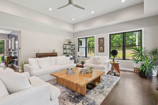 Interior, Living room, Recessed Lighting, Wood Texture Flooring