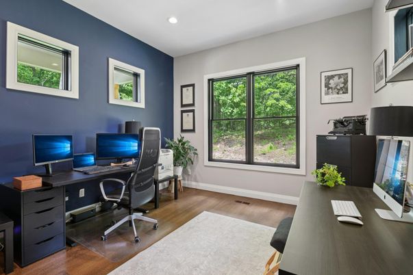 Home Office, Interior, Recessed Lighting, Wood Texture Flooring