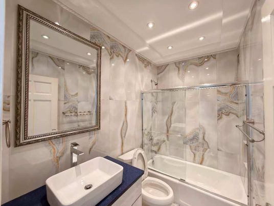 Bathroom, Glass Shower, Interior, Recessed Lighting