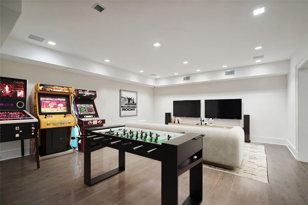 Game Room, Interior, Recessed Lighting, Wood Texture Flooring