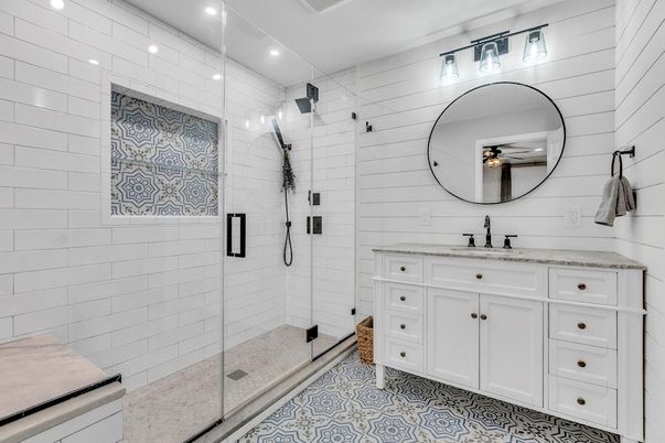 Bathroom, Glass Shower, Interior, Recessed Lighting