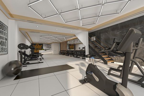 Fitness Equipment, Gym, Interior, Recessed Lighting