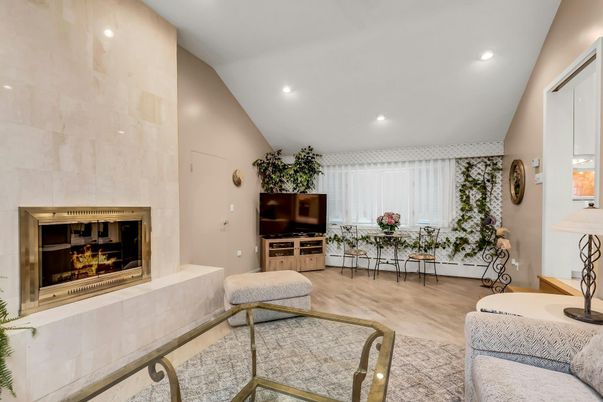 Fireplace, Interior, Recessed Lighting, Wood Texture Flooring