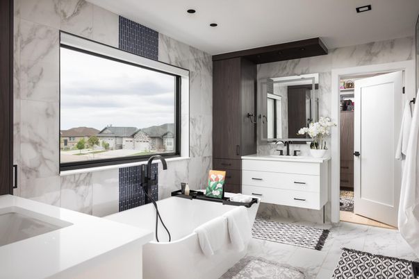 Bathroom, Free Standing Baths, Interior, Marble, Marble Walls, Recessed Lighting
