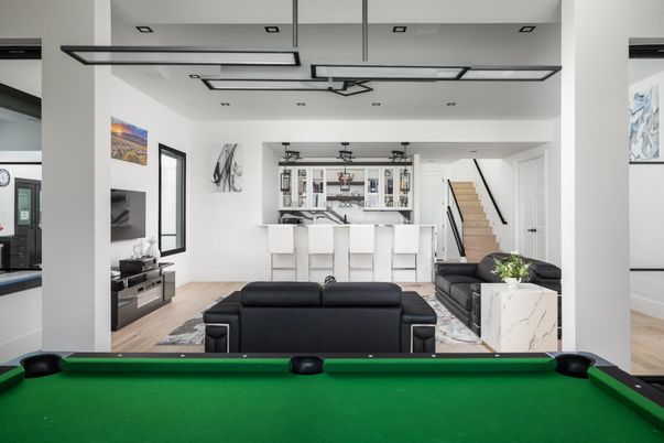 Billiard Table, Game Room, Interior, Living room, Wood Texture Flooring