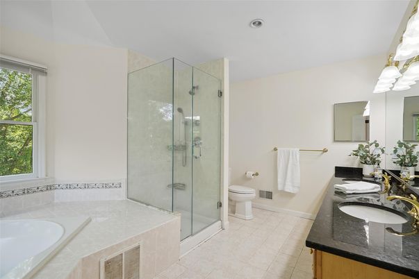 Bathroom, Dual Sink Vanities, Glass Shower, Interior, Recessed Lighting