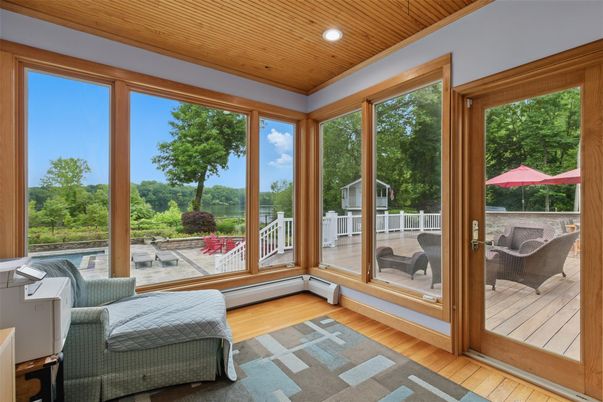 Interior, Recessed Lighting, Sun Room, Wooden Ceilings, Wood Texture Flooring