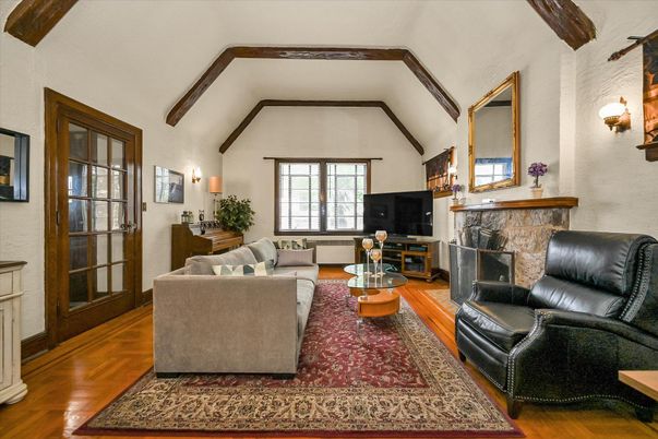 Fireplace, Interior, Living room, Wooden Beams, Wood Texture Flooring