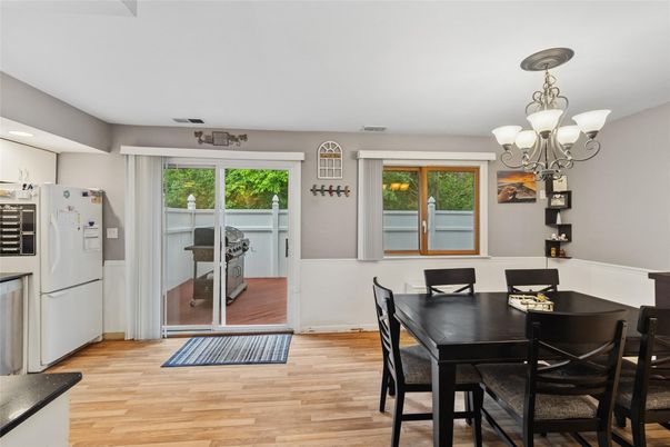 Chandelier, Dining room, Interior, Kitchen, Recessed Lighting, Wood Texture Flooring