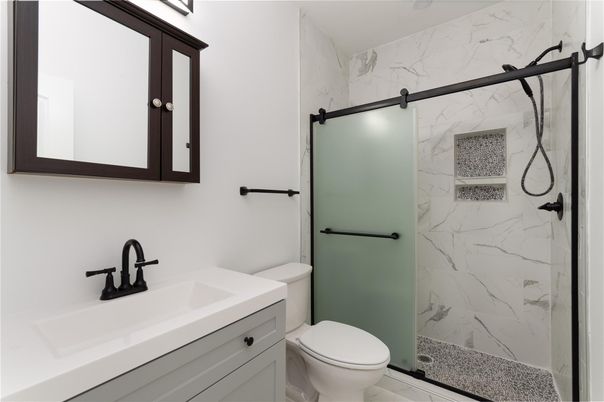 Bathroom, Glass Shower, Interior, Marble Walls