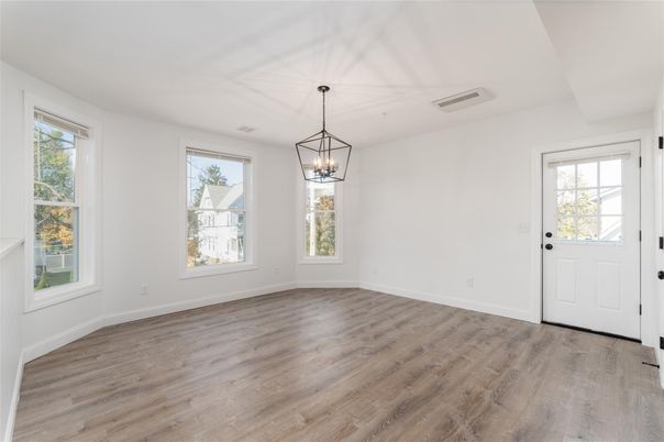 Chandelier, Empty room, Interior, Pendant Lights, Wood Texture Flooring