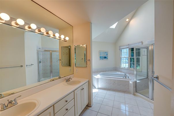 Bathroom, Dual Sink Vanities, Glass Shower, Interior, Recessed Lighting