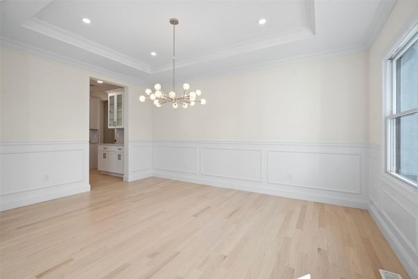 Empty room, Interior, Pendant Lights, Recessed Lighting, Wood Texture Flooring