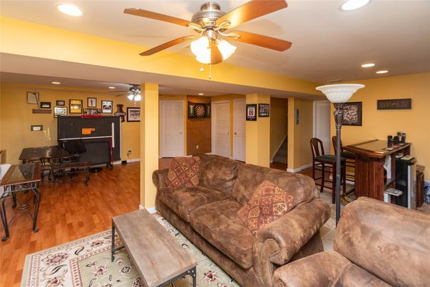 Dining room, Interior, Living room, Recessed Lighting, Wood Texture Flooring