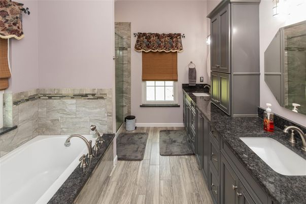 Bathroom, Dual Sink Vanities, Interior, Wood Texture Flooring